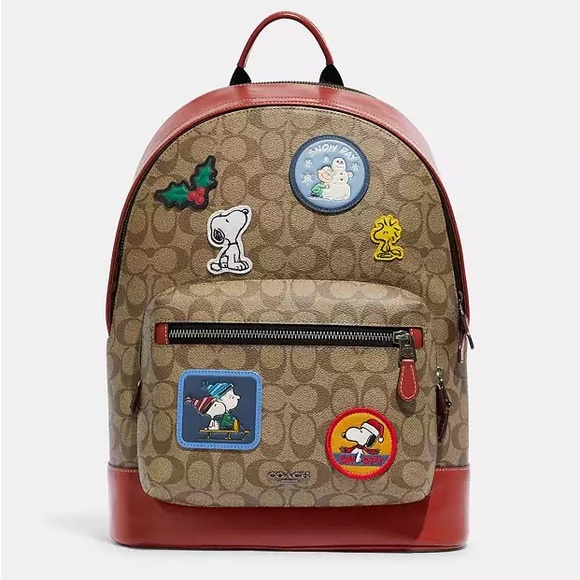 Coach x Peanuts Snoopy Christmas Logo Brown Backpack - Picture 1 of 12